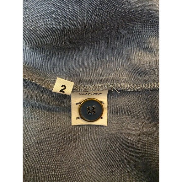 ULLA JOHNSON Blue Highrise Button Pleated Linen Blend Shorts 2 - Picture 5 of 5